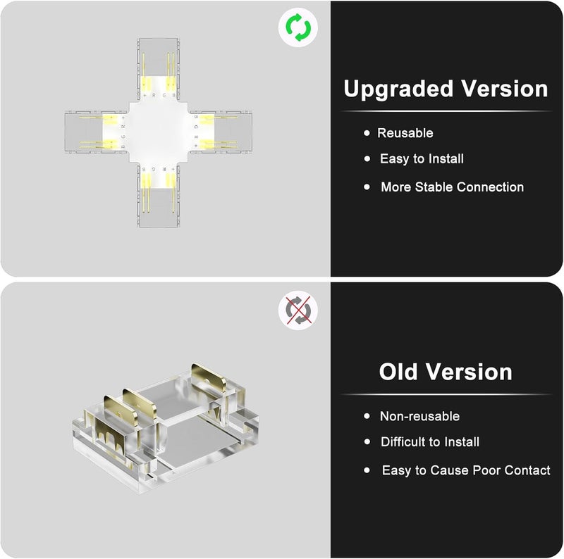 PAUTIX 10mm Connectors 6pcs Cross Connectors,Solderless Terminal Extension Connection for 3-Pin CCT COB LED Strip Lights,NOT for 12mm/8mm/5mm LED Tape Lights - Image 2